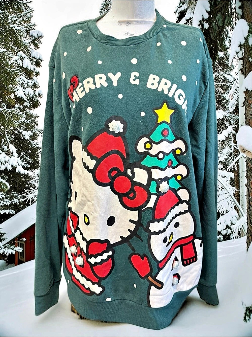 Hello Kitty Sanrio Christmas Sweater Be Merry & Bright Womens Size L Sweatshirt